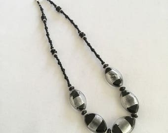 Chunky black glass bead necklace