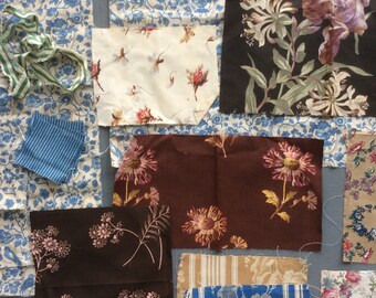 Vintage and Antique Fabric Assortment, Birds, Flowers