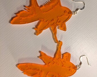 Large Orange Goldfish Etched Earrings
