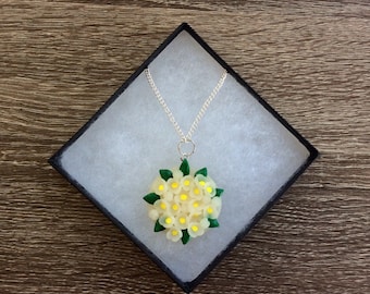 Polymer clay necklace with white flowers