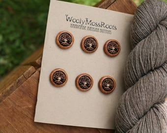 SALE! 6 Madrone Wood Tree Buttons- Wooden Buttons- Eco Craft Supplies, Eco Knitting Supplies, Eco Sewing Supplies