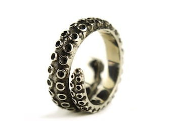 Octopus Tentacle Ring Antique Silver Color Adjustable Ring Wrap Ring Boho Steampunk Jewelry - FRI005