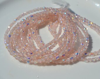 Soft Pink AB or Soft Pink 3mm Faceted FIre Polish Round Czech Glass Beads