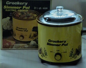 Vintage Crockery Simmer Harvest Gold Electric 3-1/2" Crock Cooker Pot