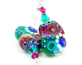 Colorful Earrings, Abstract Earrings, Unique Earrings, Lampwork Earrings, Glass Earrings, Glass Bead Earrings, Unusual Earrings