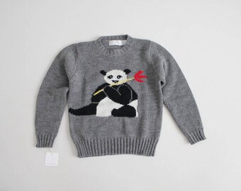 panda sweater | 1980s sweater | grey sweater