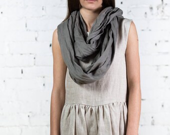 Grey scarf, long scarves, linen accessories, big scarf, wide long scarf, round scarf, linen shawl, long linen scarf, fashion scarf/LW0001
