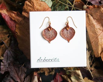 Real Aspen Leaf Iridescent Copper earrings