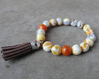 Faceted Agate Beaded Bracelet. Tassel Jewelry. Simple Minimal. Gift for Her. SydneyAustinDesigns.