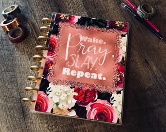 Floral Planner COVER, Glitter Planner Cover, Happy Planner, Christian Planner, Disc Bound, Mini Happy Planner, Laminated Cover