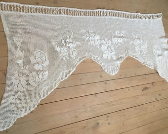 Swedish vintage crochet valance Off white crochet valance Handmade Window valance Window curtain