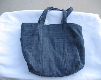 Demin Tote Bag With Pockets