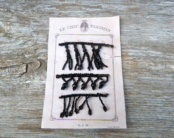 Vintage Antique 1890/1900 French Victorian jet fringes trims adornments samples on a card
