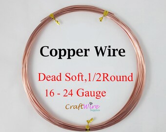 Pure 99.9% Copper Wire, Half Round, Dead Soft, 16 18 20 21 22 24 Gauge CDA #110, 1 5 15 25 50 Feet, Craft Wrapping DIY Jewelry