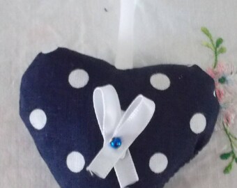 Navy Blue heart with white polka dots in Lavender