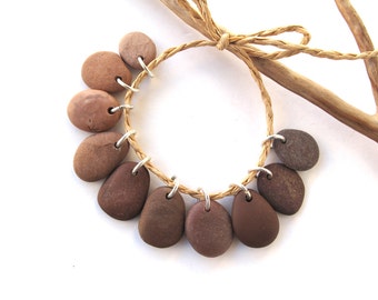 Stone Beads Rock Charms Drilled Rock Mediterranean Beach Stone Beads River Stone Pebble Pairs PEACH to BROWN CHARMS 15-17 mm