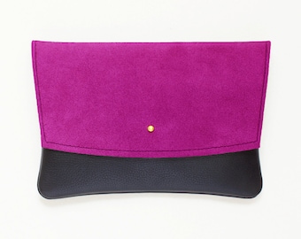 Fuchsia Envelope Clutch, Suede Leather Minimal Clutch, Pink Leather Clutch, Wedding Clutch, Bridesmaid Gift, Bridal Clutch, Formal Clutch