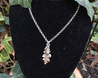 Silver Oak Leaf & Acorn Necklace