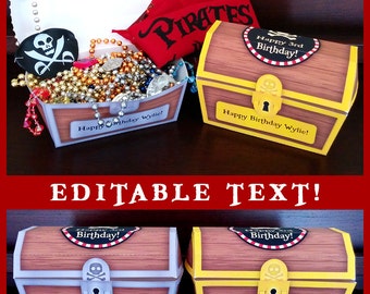 Pirates Party Birthday Printables Treasure Chest Favor Box - EDITABLE Text - Personalize at Home - INSTANT DOWNLOAD