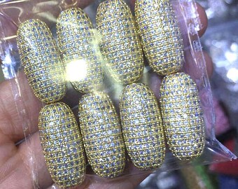 4pcs 12*20\11*25mm Micro Pave CZ Diamond,Cubic Zirconia Rice Drum carved beads conectoer Spacer charms Findings