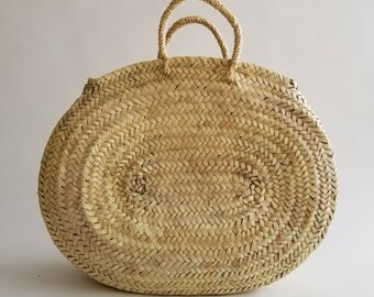 Oval Straw Basket Handmade - Handmade Oval Straw basket, Summer Tote, oval French Market basket bag, oval beach basket, Straw Beach bag