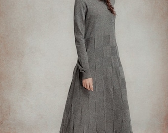 Maxi Wool Dress,grey Wool Dress, Maxi Winter Dress, Long Sweater Dress With Plaid, Grey Dress, Maxi Dress, Shirt Dress, Tunic Dress, Grid