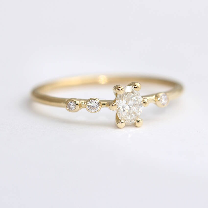 Oval Engagement Ring Dainty Engagement Ring Cluster