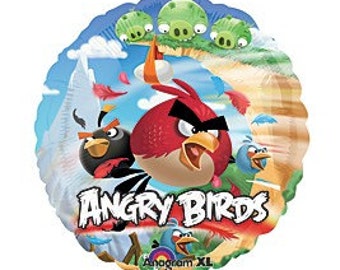 FAST SHIP TWO Angry Birds Birthday Balloons, Angry Birds Party Balloons, Angry Birds Mylar Balloon, Angry Birds Party Supplies