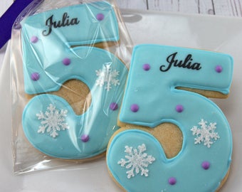 Frozen Birthday Cookies, Personalized, Number Cookies - 12 Decorated Sugar Cookie Favors