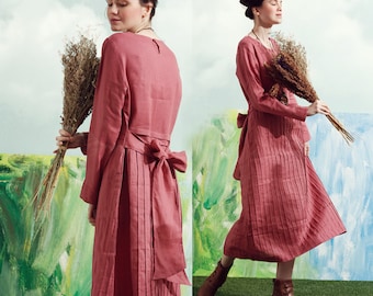 Long Bridesmaid dress,100% linen clothing,Tea length linen dress, Wedding dress,Formal dress, longsleeve bridesmaid dress, boho wedding