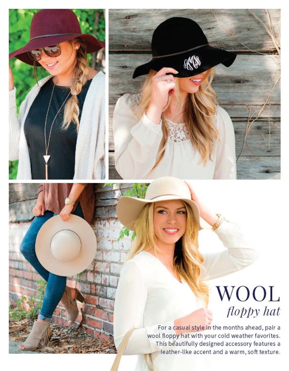 Wool Floppy Hat, Sun Hat, Fall Monogrammed Hat, Personalized Hat, Bridal Party, Bridesmaid Gift, Wedding, Winter Hat, Summer Hat.