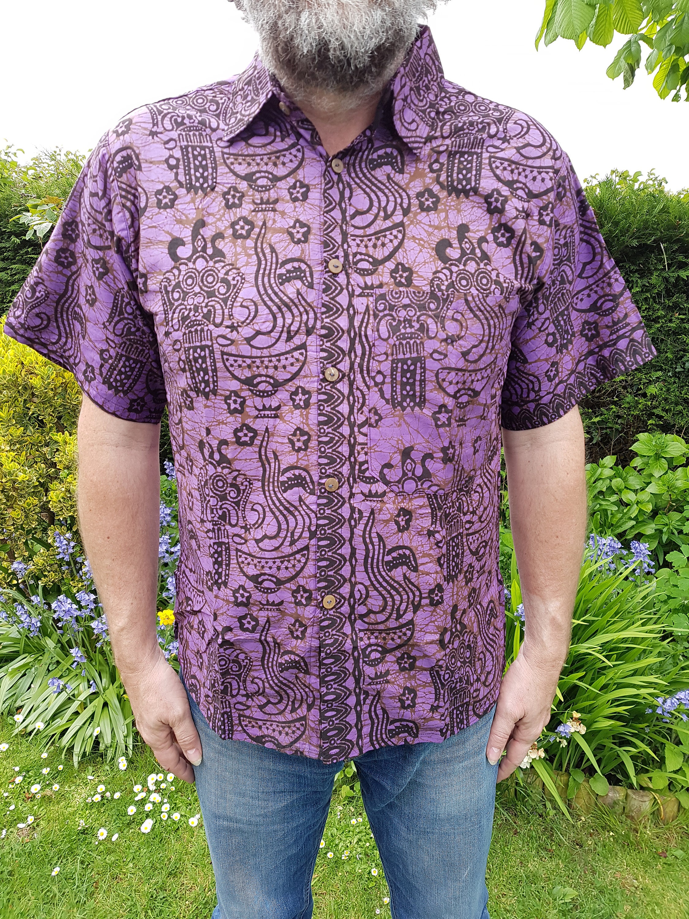 Mens Traditional Batik Shirts Short Sleeve Cool Cotton Summer