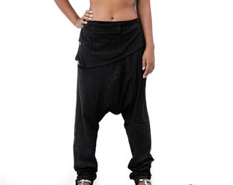 Low drop crotch ninja pants / baggy harem pants organic cotton