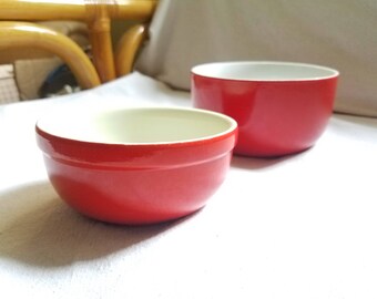 Hall Nesting Bowls Chinese Red set of 2 Vintage Hall Pottery Red and White Nested Mixing Made in the USA Hall's Superior Quality