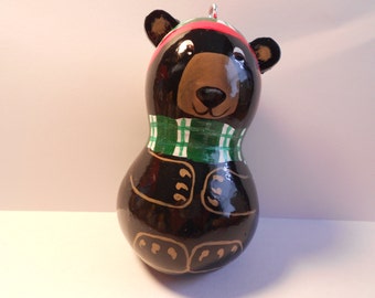 Painted Gourds, Christmas Black bear gourd ornament