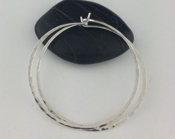 Large Hammered Silver Hoop Earrings, 18 Gauge, Sterling Silver Hoops, Thick Hoop Earrings, Hammered Round Hoops