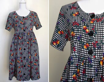 1990s Gingham & Fruit-Patterned Shirt Dress // Small/Medium