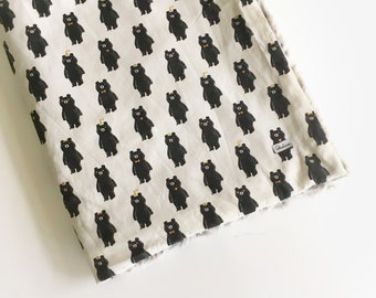 Boys Crib Blanket Bear Baby Blanket - Fur Blanket Black White Blanket /Baby Stroller Blanket /Modern Nursery Bedding /Ready to Ship