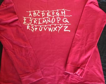 Stranger Things Inspired Alphabet Sweater/Tee/Tank, Alphabet Christmas Lights, Upside Down Alphabet Stranger Things Sweater/Tee/Tank