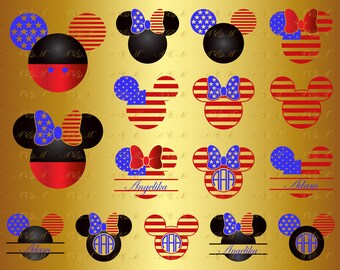 60% OFF Minnie Svg Mickey Svg 4th of July American flag Monogram Png Eps Dxf Vector Vinyl Cut file Ears Head Face Silhouette Decal Clipart