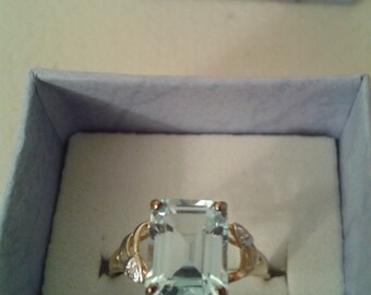 Vintage Ring - 9ct Gold Topaz and Diamond Ring Size 7.25 (US), O 1/2 (UK)