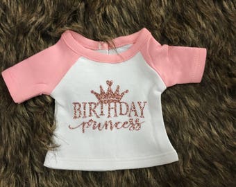 Birthday Princess Doll Pink Raglan Shirt for 18 Inch Doll