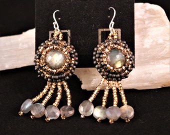 Labradorite Earrings Bead Embroidery