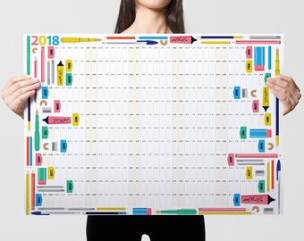 2018 Wall Calendar, Stationery Lover, 2018 Year Planner, Yearly Calendars, 2018 Wall Planner, 2018 Calendar, Home Calendar, Business Planner