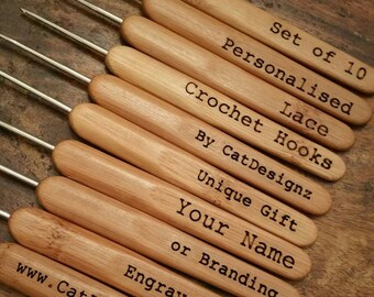 Personalised Lace Crochet Hooks Set of 10 Unique Crocheters Gift Happy Hooker Fiber Queen Any Name Laser Engraved Perfect mothers birthday