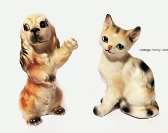 Vintage Porcelain Dog and Cat Figurines by JAPAN