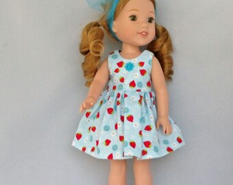 Strawberries and Daisies Doll Dress Handmade To Fit 14.5 Inch Dolls Like Wellie Wishers