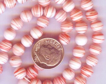 Red and White Swirl Czech Glass Round Beads 6mm 25pcs