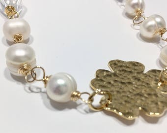 Flower Fresh Water Pearls Gold Filled Necklace