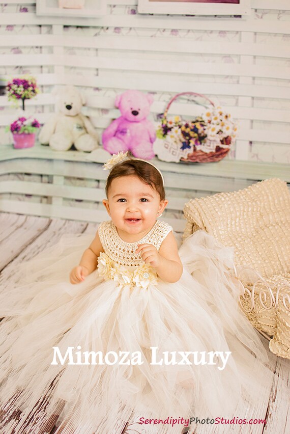Ivory Flower Girl Dress, Baby Baptism Dress in Ivory, Baby Christening dress, First Communion Dress, ivory tutu dress, ivory christening